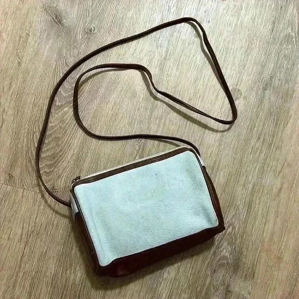 Pacific Leather | Brown Cream Two Tone Small Zip Shoulder Purse Crossbody Bag‎
